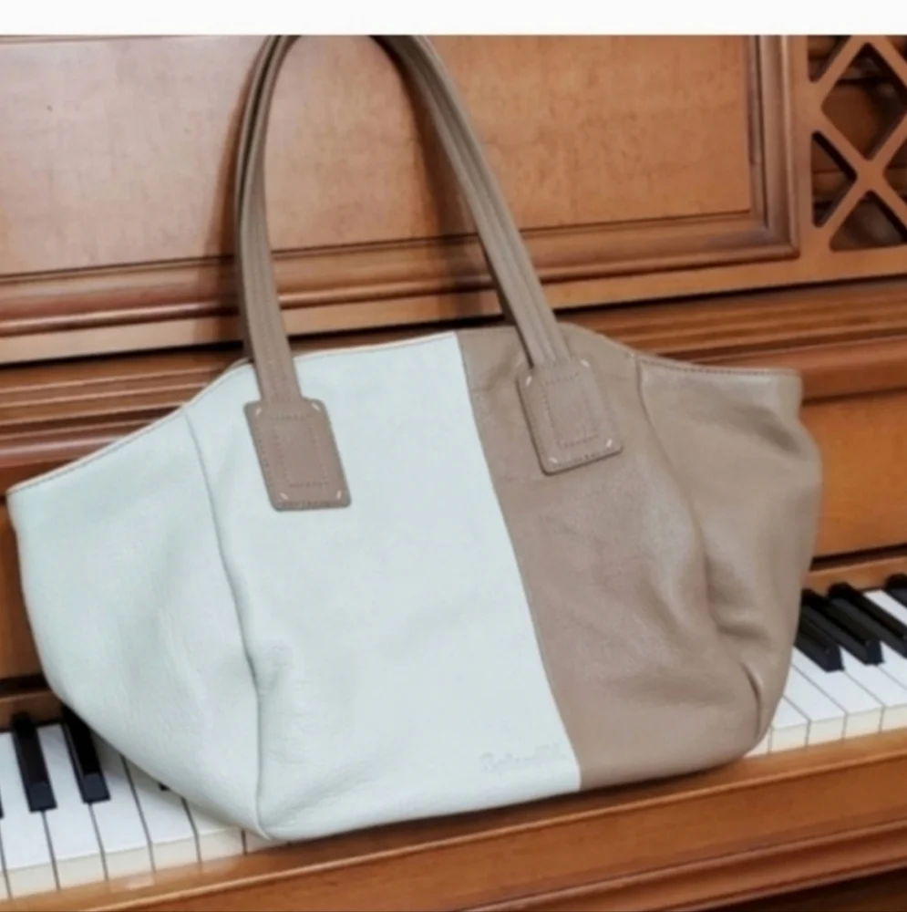 Splendid Cream Nappa Leather Tan Two Tone Colorblock Hobo Purse